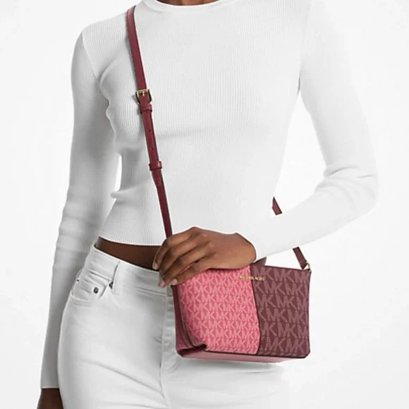 BNIP! MICHAEL KORS, Jet Set Small Two-Tone Logo Crossbody Bag, OXBLD/MLTI 🐂🩸🍉 - Picture 2 of 12